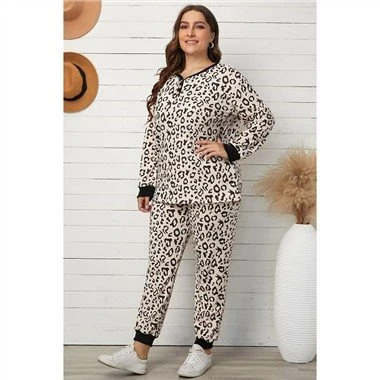 Leopard Plus Size Top N Sweatpants Lounge szett